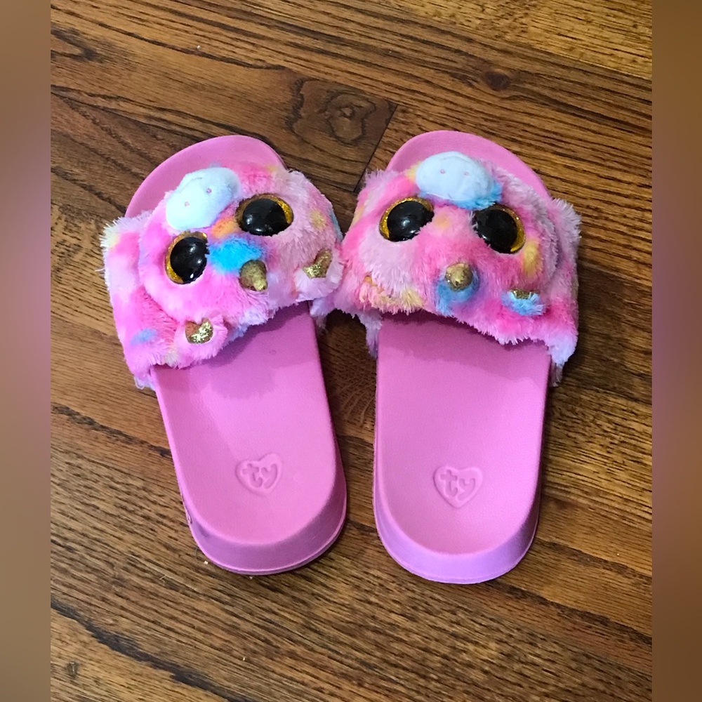 Girls TY Fantasia Unicorn Slides Sandals Shoes Slippers Beanie Baby Head
Cute